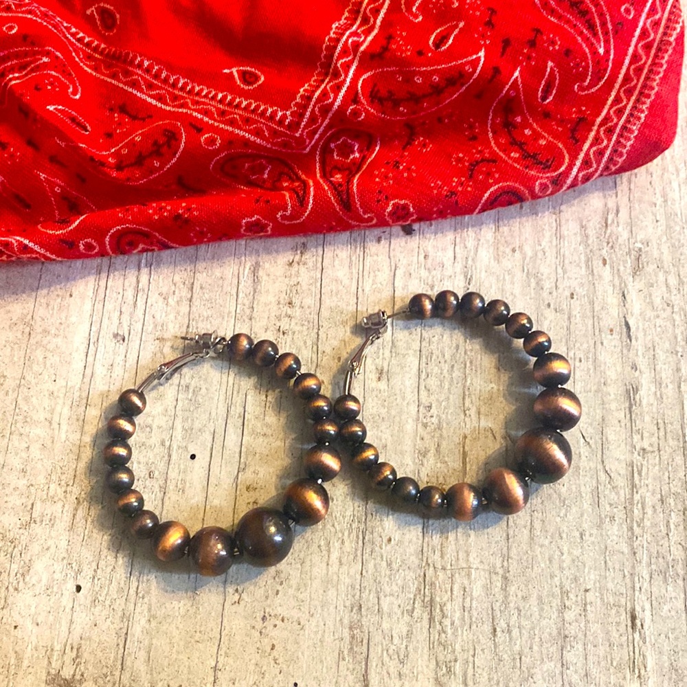 Kansas Copper Graduated Pearl Hoop Earrings, new!